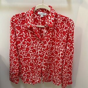 100 % silk blouse, red and white sz s